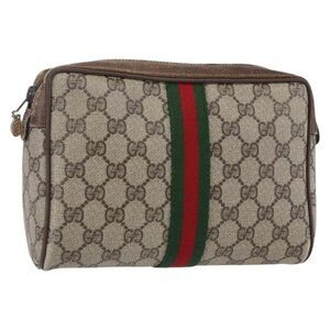 GUCCI GG Supreme Web Sherry Line Clutch Bag PVC Beige Gold